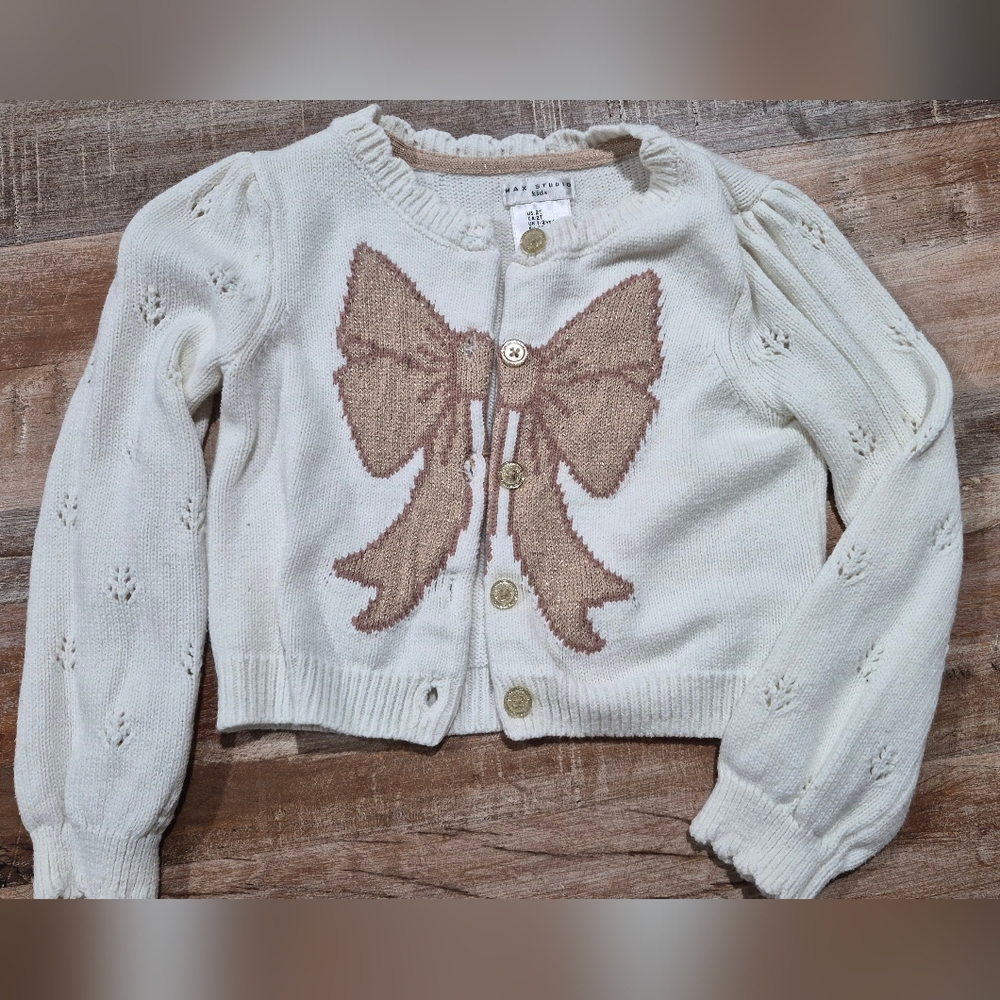 Max Studio Kids 2T Cream Sweater with Bow Design
